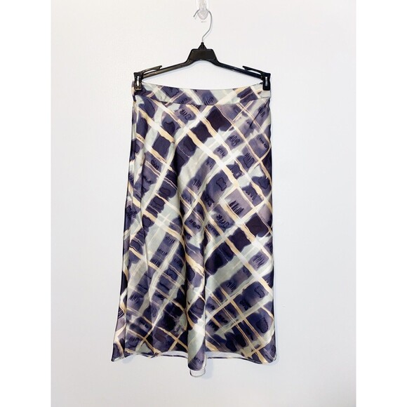 H&M Watercolor Green Purple Satin Skirt Size 4 - Picture 1 of 4